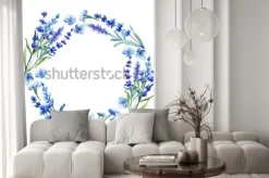 Naklejka: Niebieska lawenda. kwiatowy botaniczny kwiat. rama wiosna wildflower