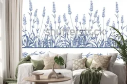 Naklejka: Niebieska lawenda ułożona poziomo na bieli