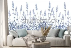 Naklejka: Niebieska lawenda ułożona poziomo na bieli