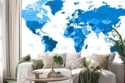 Naklejka: Niebieska mapa świata po polsku