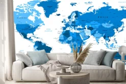 Naklejka: Niebieska mapa świata po polsku