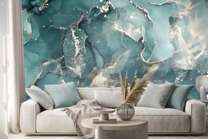 Naklejka: Niebieski marmur ze srebrzeniem