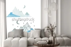 Naklejka: Niebieskie góry malowane akwarelą