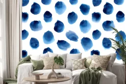 Naklejka: Niebieskie kropki na białym tle w stylu akwareli