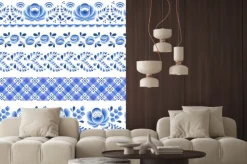 Naklejka: Niebieskie kwiaty kwiatowy ornament piękna porcelana rosyjski