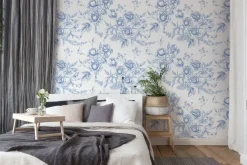 Naklejka: Niebieskie kwiaty w stylu szkicu na białym tle