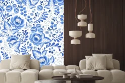 Naklejka: Niebieskie kwiaty kwiatowy ornament piękna porcelana rosyjski