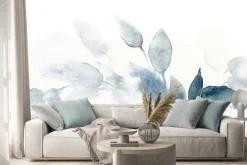 Naklejka: Niebieskie liście akwarela
