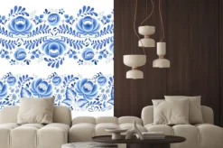 Naklejka: Niebieskie ludowe malowane kwiaty