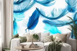 Naklejka: Niebieskie piórka na białym tle