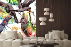 Naklejka: Niebo papa ara ptasi biały wzór stylem akwarela. dziki, ptak