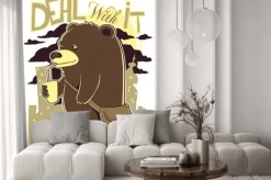 Naklejka: Niedźwiedź na deskorolce i napis deal with it