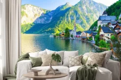 Naklejka: Niesamowite małe alpejskie wioski hallstatt, austria