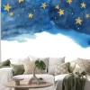 Naklejka: Night sky and gold star watercolor hand painting for decoration