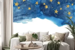 Naklejka: Night sky and gold star watercolor hand painting for decoration