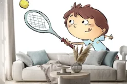 Naklejka: Niño jugando tenis