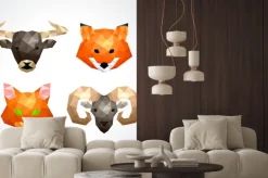 Naklejka: Niskie poli- zwierzęta byka lisa kota baranu wektoru set