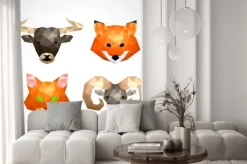 Naklejka: Niskie poli- zwierzęta byka lisa kota baranu wektoru set