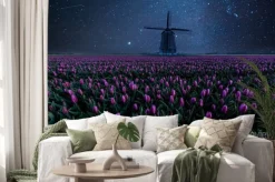 Naklejka: Noc pola tulipanów i wiatrak