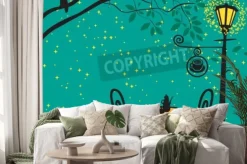 Naklejka: Nocny krajobraz z kawiarni w nocy z latarni