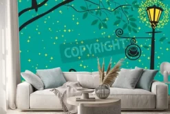 Naklejka: Nocny krajobraz z kawiarni w nocy z latarni