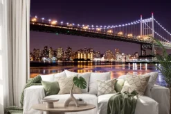 Naklejka: Nocny widok nowego jorku z mostem