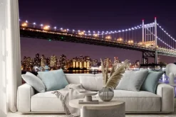 Naklejka: Nocny widok nowego jorku z mostem