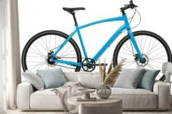Naklejka: Nowe niebieski rower samodzielnie na biały