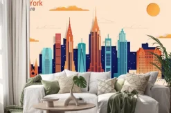 Naklejka: Nowoczesna grafika z najsłynniejszymi budynkami nowego jorku