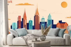 Naklejka: Nowoczesna grafika z najsłynniejszymi budynkami nowego jorku