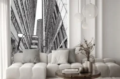 Naklejka: Nowy jork, manhattan. wąska ulica w centrum, pejzaż z słynne