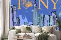 Naklejka: Nowy jork ręcznie rysowane noc pejzaż