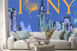 Naklejka: Nowy jork ręcznie rysowane noc pejzaż