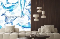 Naklejka: Obejmuje wzór. delfiny. imitacja akwareli. ilustracji wektorowych.