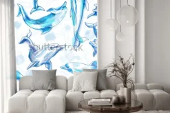 Naklejka: Obejmuje wzór. delfiny. imitacja akwareli. ilustracji wektorowych.