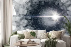 Naklejka: Obracanie 3d cyfrowy tunelu wnętrze ze świecącymi końca