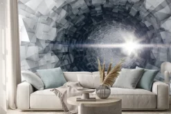 Naklejka: Obracanie 3d cyfrowy tunelu wnętrze ze świecącymi końca