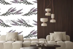 Naklejka: Obsługiwany wzór z ręką rysującą wrzos gałąź. piękne kwiatowe