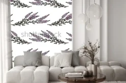 Naklejka: Obsługiwany wzór z ręką rysującą wrzos gałąź. piękne kwiatowe