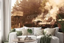 Naklejka: Odlatujących pociąg parowy w kolorach sepii