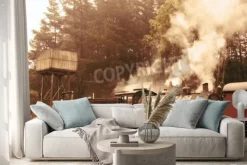 Naklejka: Odlatujących pociąg parowy w kolorach sepii