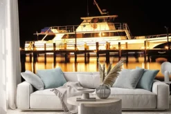 Naklejka: Łodzi w nocy / łódź i refleksji w jupiter na florydzie