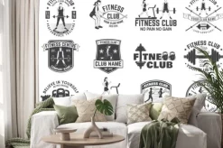 Naklejka: Odznaki klubu fitness. wektor. dla emblematów centrów fitness,