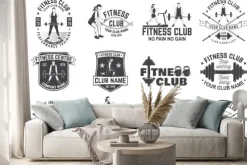 Naklejka: Odznaki klubu fitness. wektor. dla emblematów centrów fitness,