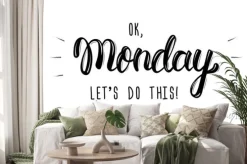 Naklejka: Ok poniedziałek, zróbmy to. trendy ręcznie drukiem cytat, grafika