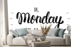 Naklejka: Ok poniedziałek, zróbmy to. trendy ręcznie drukiem cytat, grafika