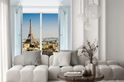 Naklejka: Okno z widokiem na paryż i wieżę eiffla