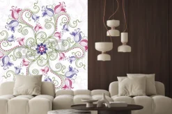 Naklejka: Okrągły kwiatowy rama z kolorowymi kwiatami zabytkowe