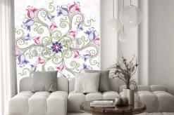 Naklejka: Okrągły kwiatowy rama z kolorowymi kwiatami zabytkowe