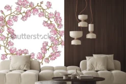 Naklejka: Okrągły ornament wektor z kwiatem magnolii. vintage stylizowana